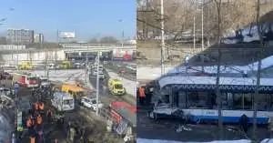 22 человека, в т. ч. пятеро детей, пострадали при столкновении двух трамваев в Москве