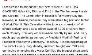 Трамп объявил о трёхдневном перемирии между Россией и Украиной и об обмене пленными 