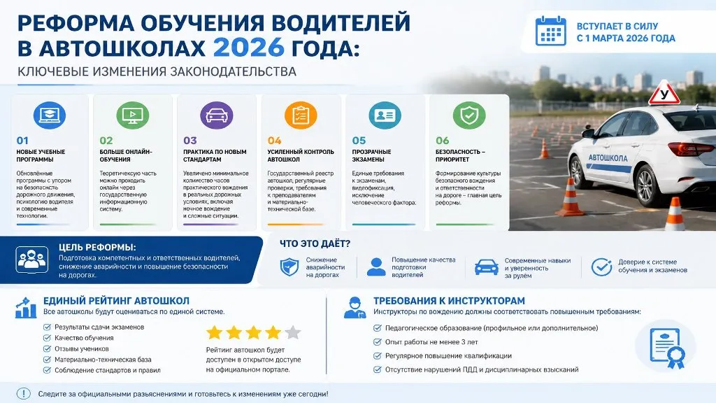 Суть реформы обучения водителей 2026 года: ключевые изменения законодательства