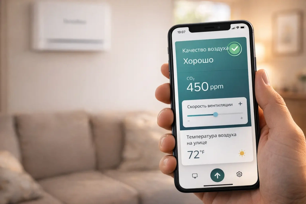 вентиляция 4 Управление бризером через мобильное приложение на смартфоне