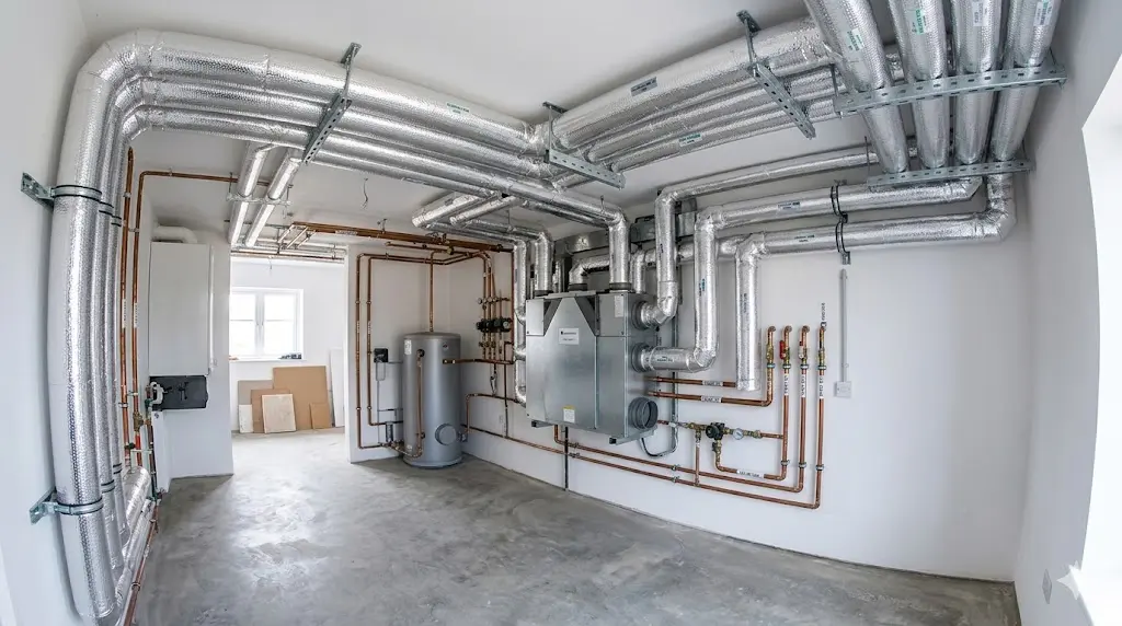 Центральная приточно-вытяжная вентиляционная установка с воздуховодами в частном доме