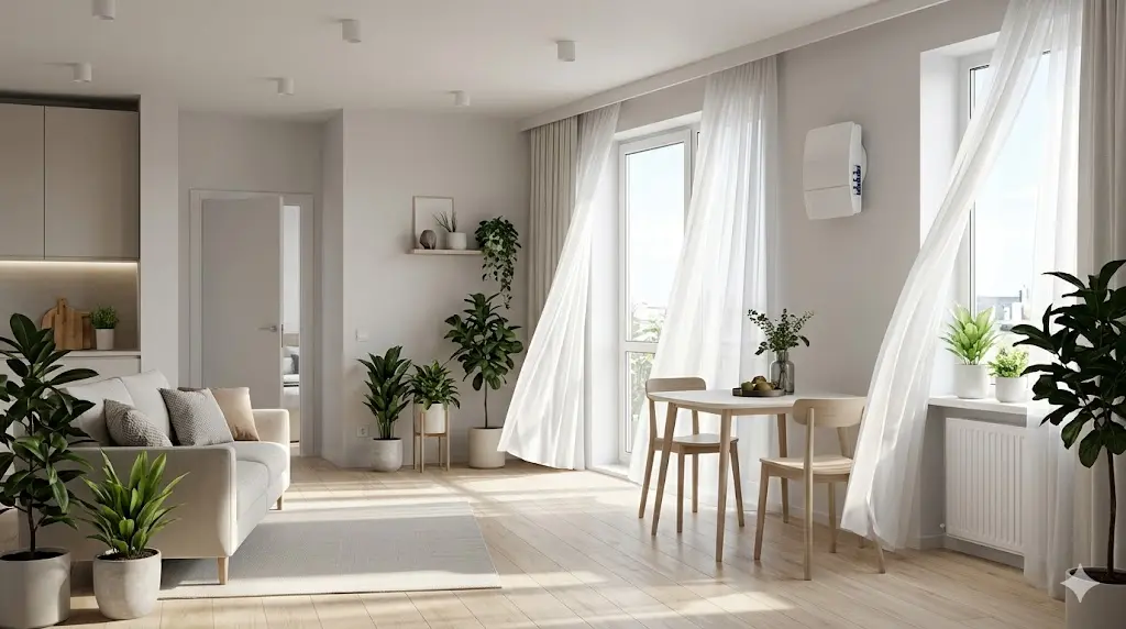 Современная приточная вентиляция в светлой квартире