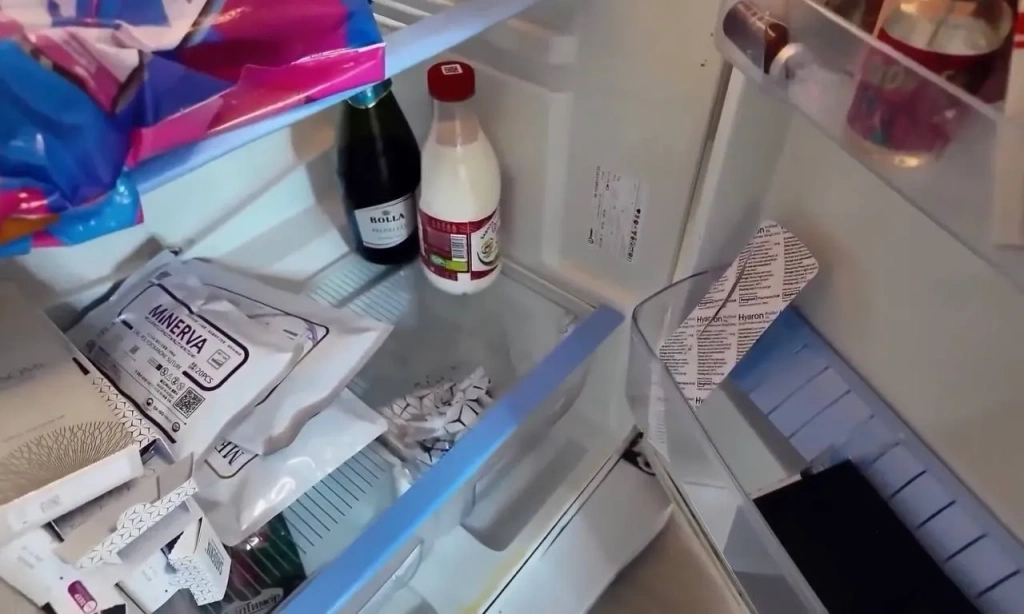 препараты рядом с продуктами и шампанским