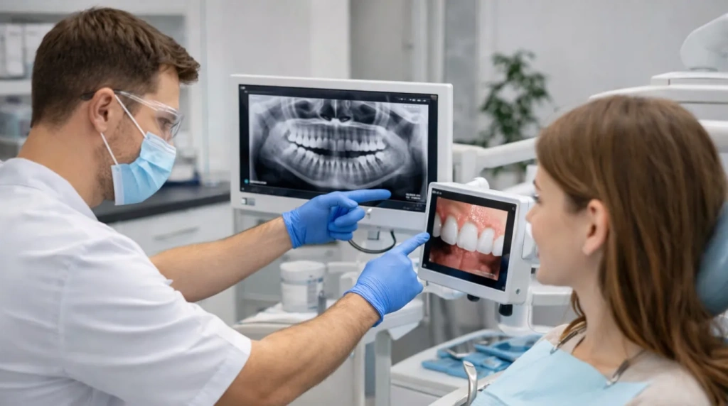 Консультация стоматолога согласно осмотра и снимков зубов