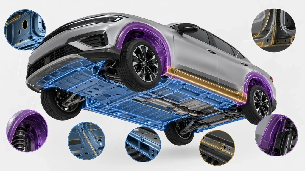 Основные зоны кузова Kia для антикоррозийной защиты