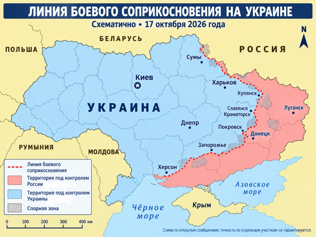 лбс схематичная карта линии соприкосновения на Украине - 17.10.2026
