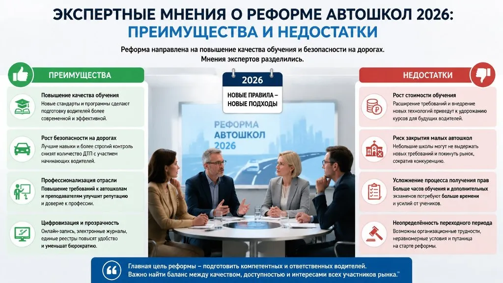 Экспертные мнения о реформе автошкол 2026: преимущества и недостатки