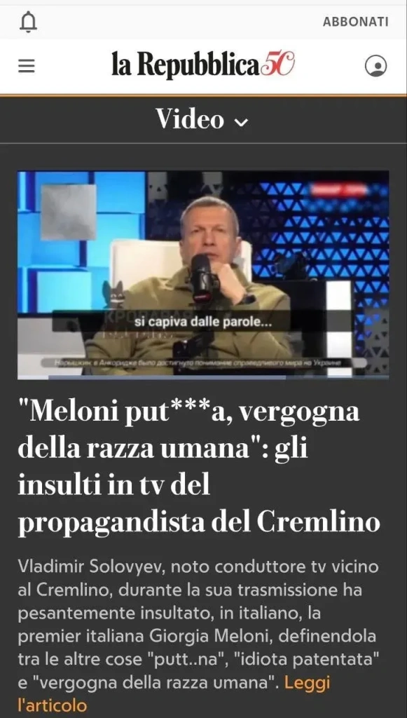 газета la Repubblica о Соловьёве